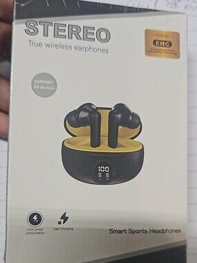 TWS Smart Sports Earphones ENC Noise Cancelling Bluetooth Earbuds Black & Yellow